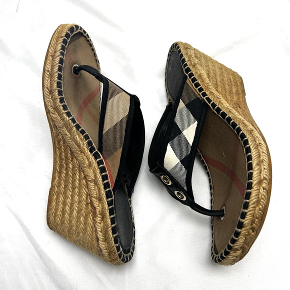 Burberry Nova Check Canvas Thong Wedge Espadrilles Size 37 US Women's 6-6.5 - Picture 10 of 10